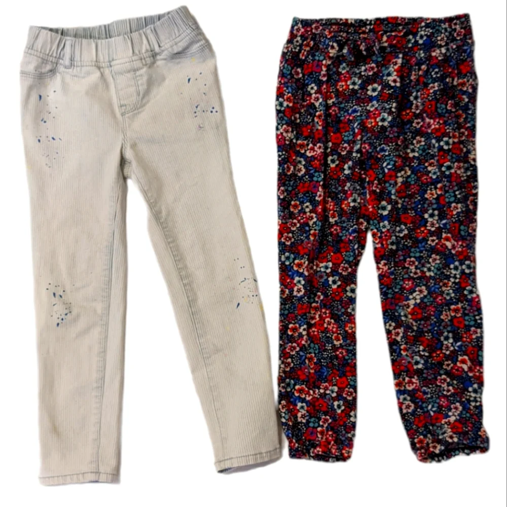 Gap girls pants bundle size 5 floral light jogger and paint splatter jeans
